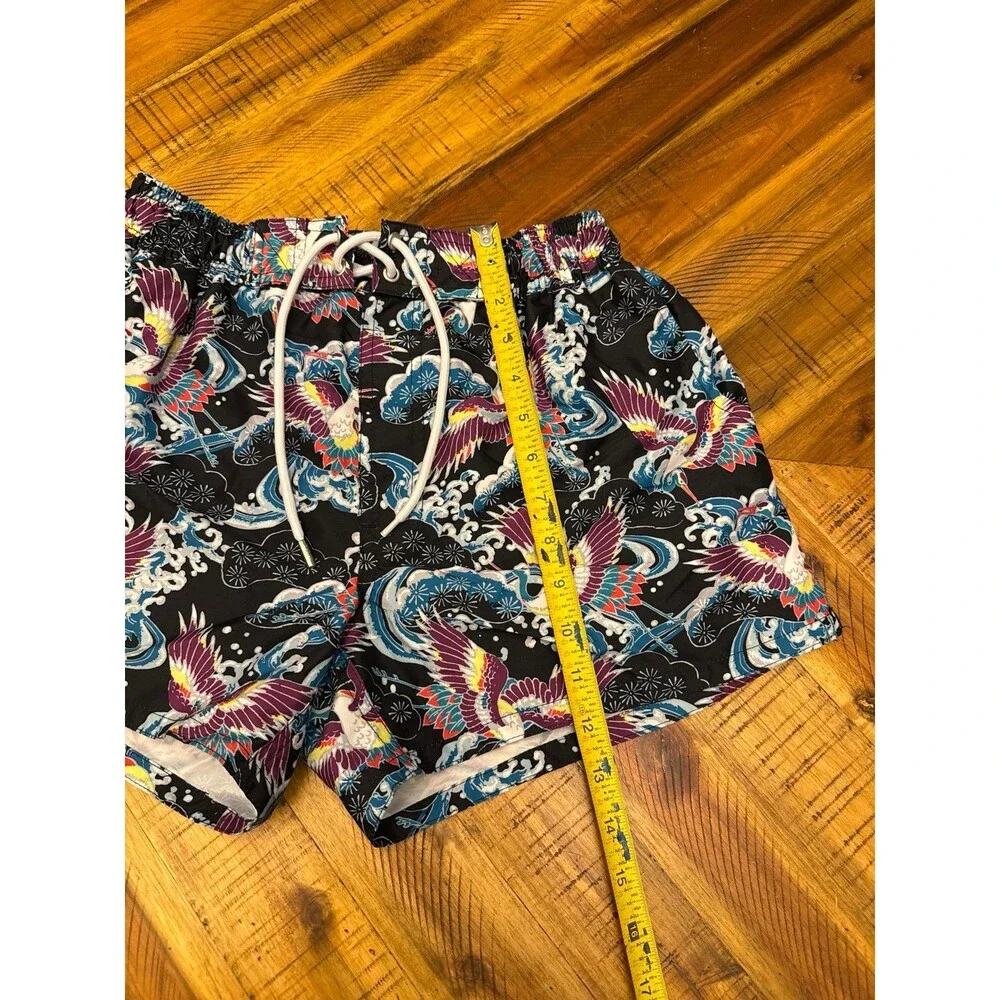 2(X)IST Men’s Medium Swim Trunks Japanese Heron Print Short Lined Drawstring
